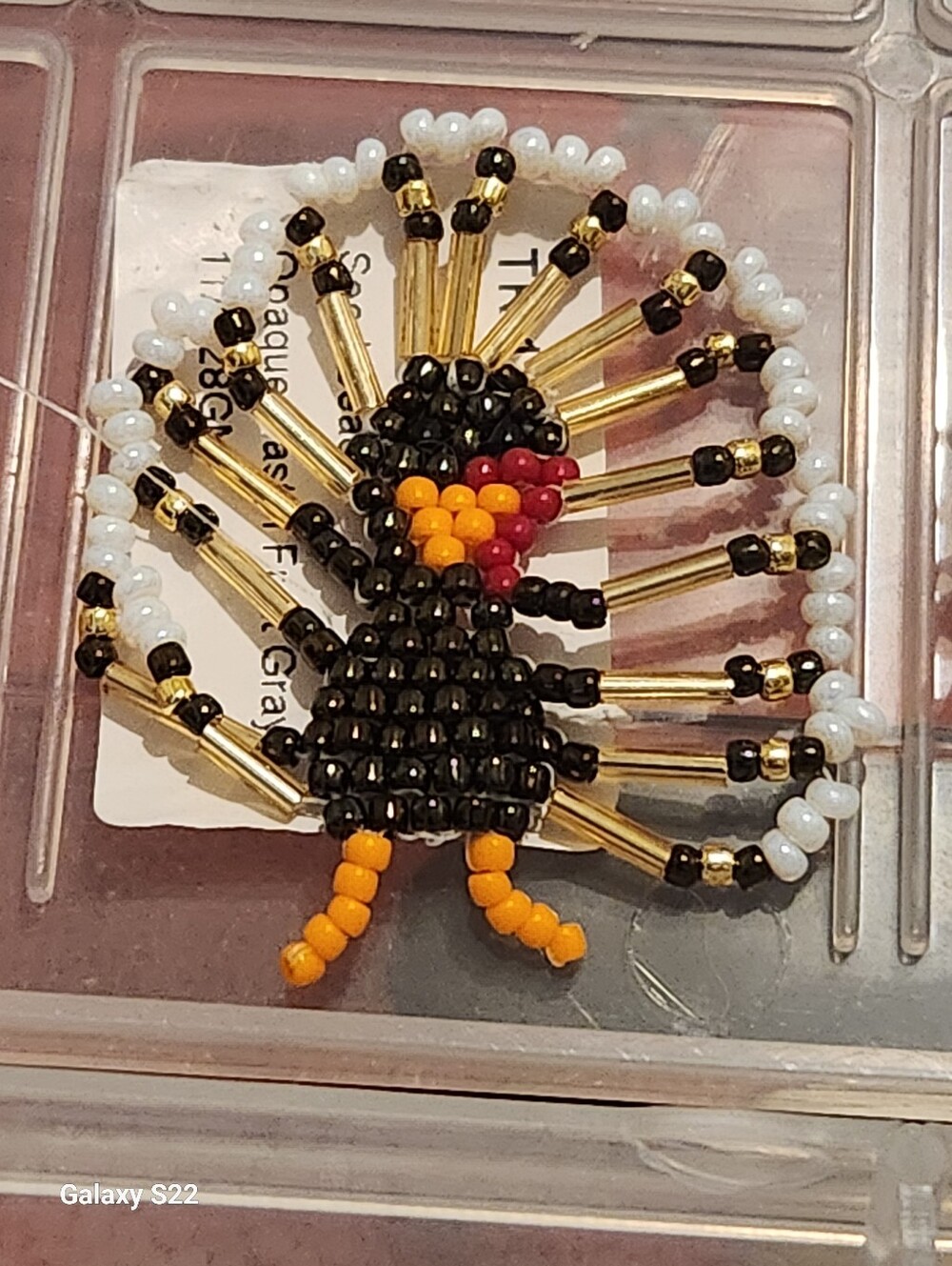 Beaded Turkey Pendent- Black, White & Gold Decorative Pet Bird Accent